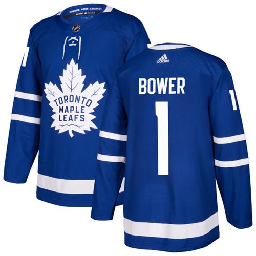 Adidas Maple Leafs #1 Johnny Bower Blue Home Authentic Stitched NHL Jersey